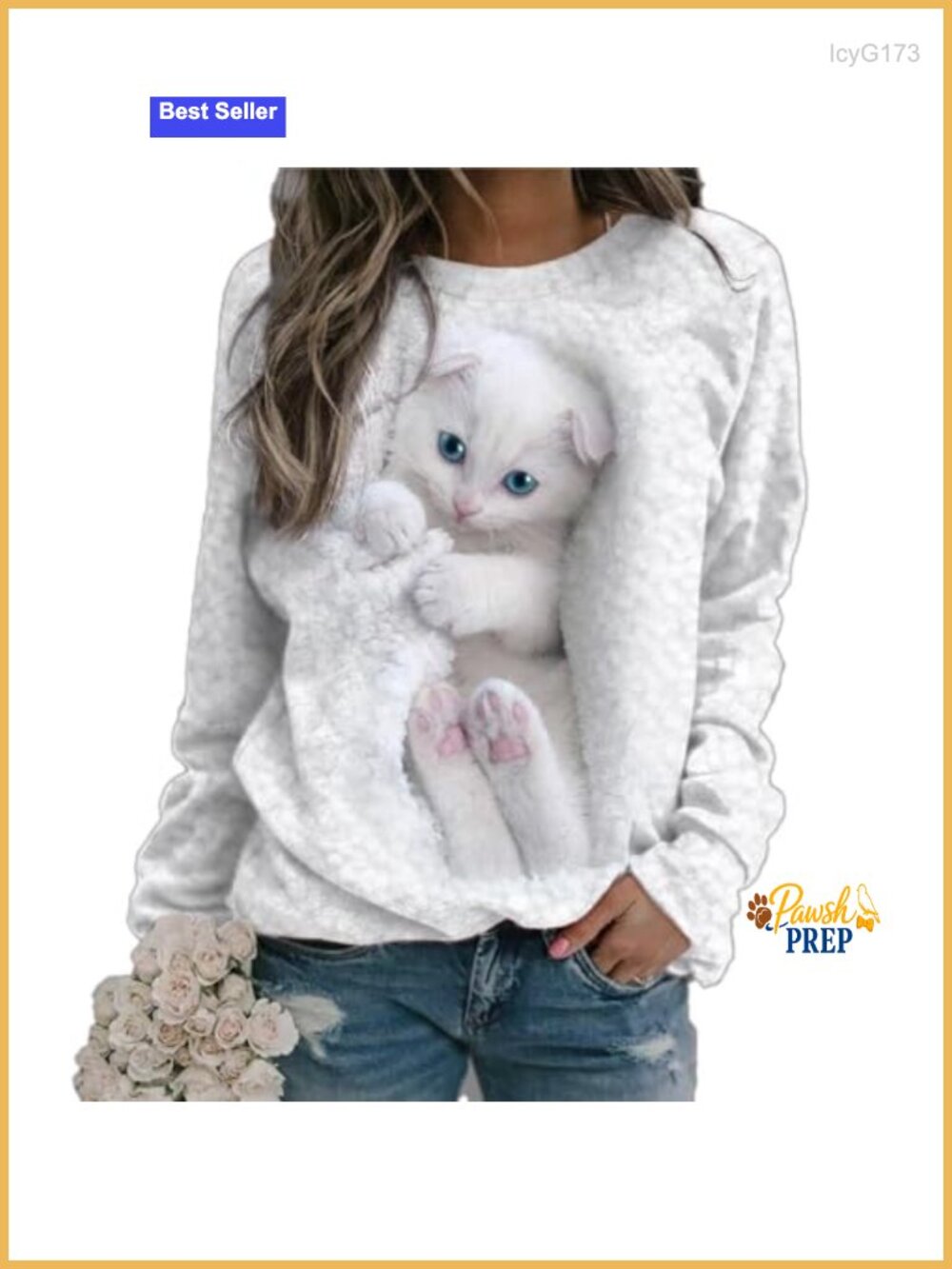 Cat Graphic Pullover Sweatshirt Long Sleeve Round Neck Kangaroo Pocket Casual